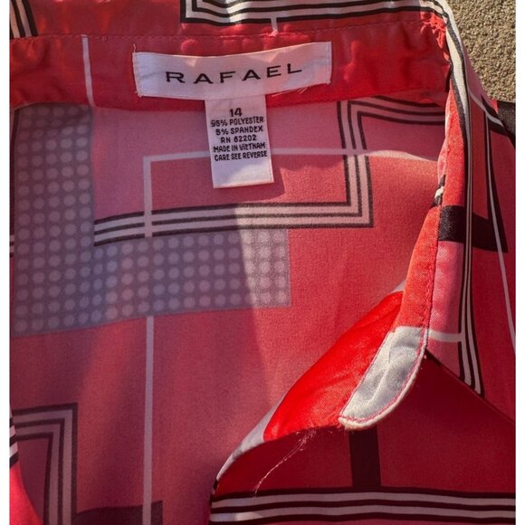 Rafael Women’s Button-Down Shirt Red Geometric Print Size 14 Polyester Blend Pre - Picture 5 of 7